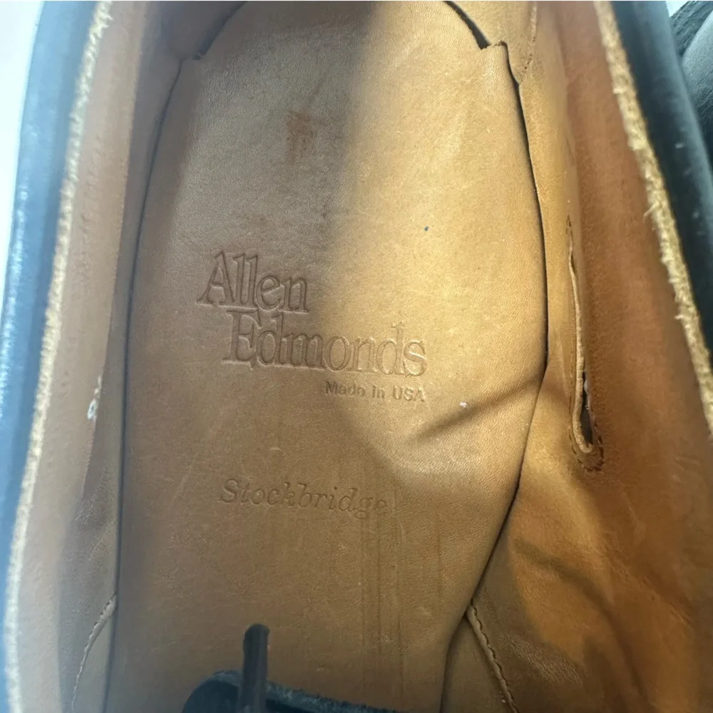 ALLEN EDMONDS Men's 8.5 Stockbridge Black Leather Split toe Lace Up Oxford shoe